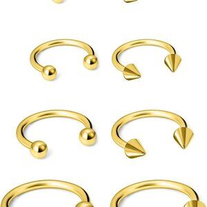 8Pcs Gold 16G Surgical Steel Horseshoe Nose & Cartilage Piercing Rings, 6-12mm